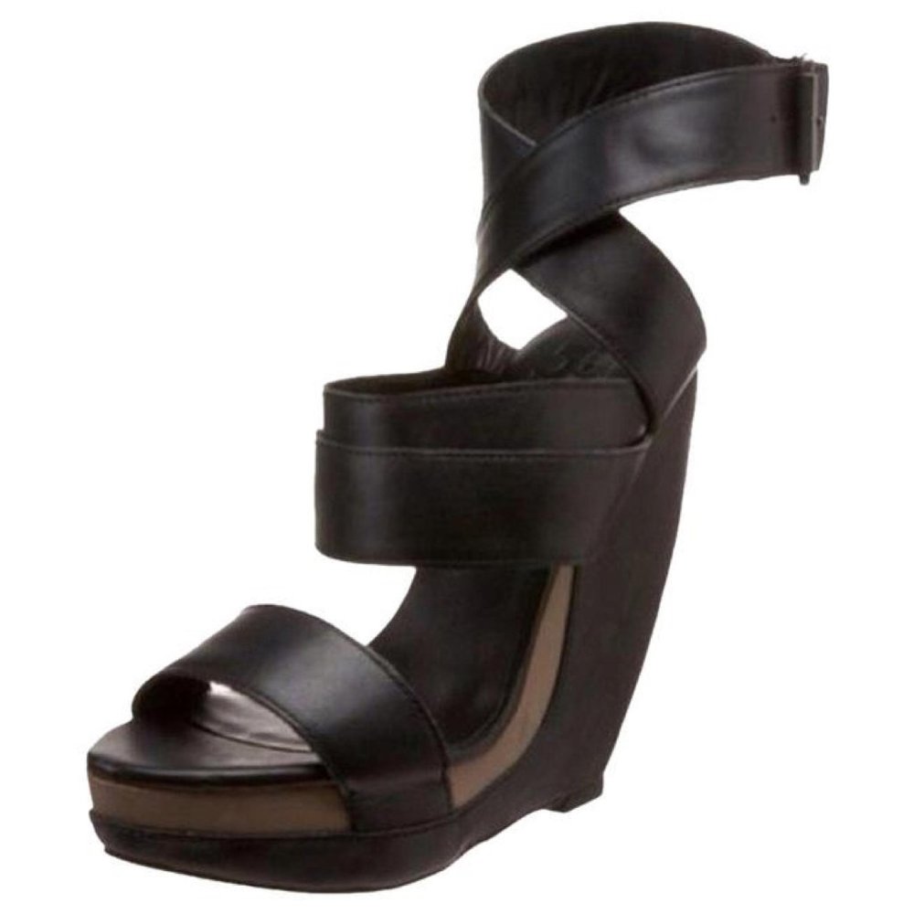 Joe's Jeans Strappy Leather Wedge Black Size 8